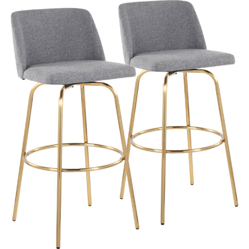 Toriano 30" Swivel Bar Stool in Grey Fabric & Gold with Round Footrest (Set of 2)